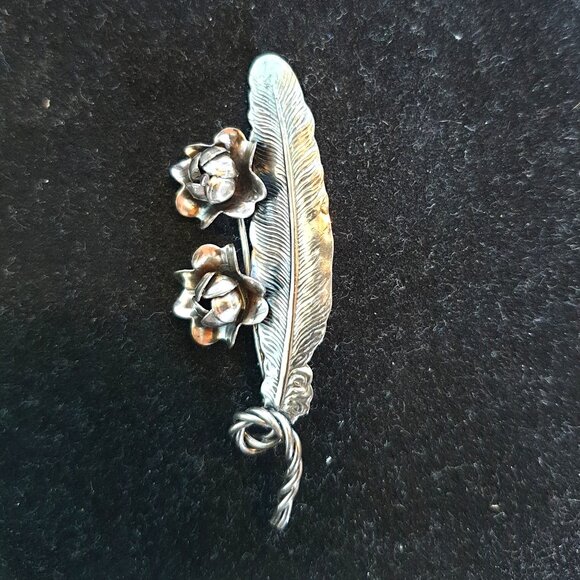 Rare Vintage DAFRI Sterling Silver Leaf & Flower Brooch – Artisan Studio Silver - Picture 1 of 10